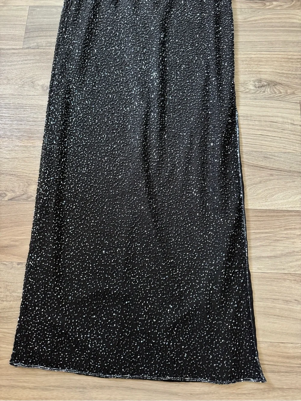 Vintage Caché Silk Beaded Maxi Skirt Side Slit Black Evening Sz 2 Whimsigoth